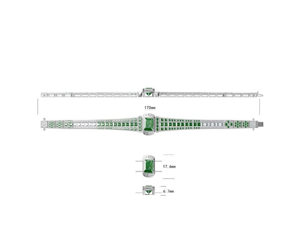 18Kt White Gold 10.82 ct Emerald Bracelet with Natural Diamond (Unisex)
