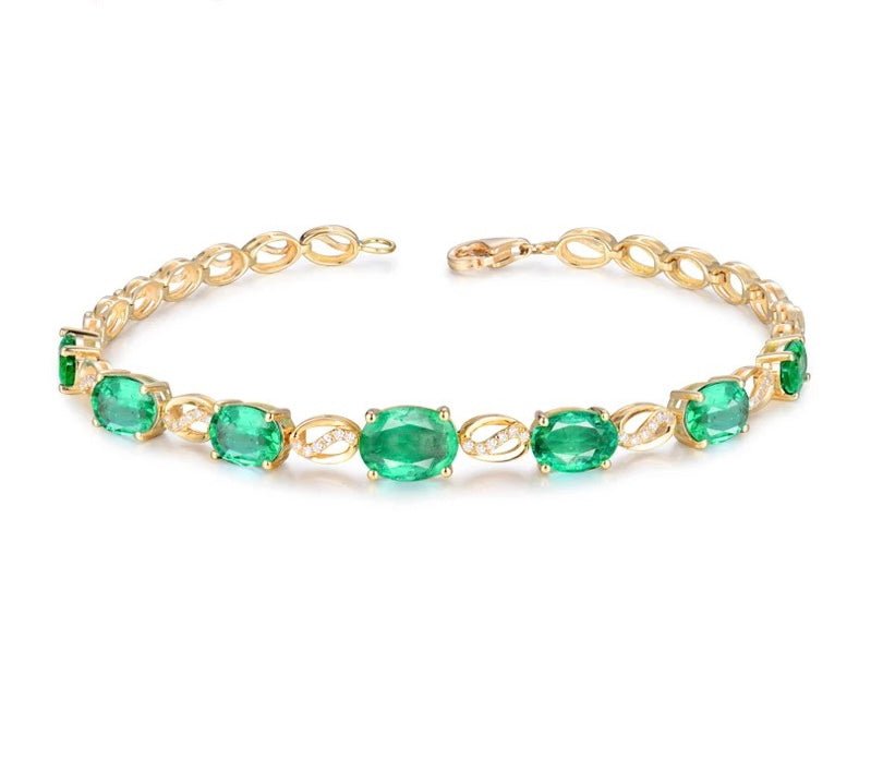 18Kt Yellow Gold 5.185 ct Emerald Bracelet with Diamonds (Unisex)