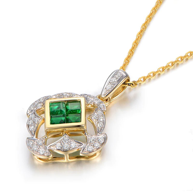 18Kt Yellow Gold Diamond & 0.45 ct Emerald Pendant