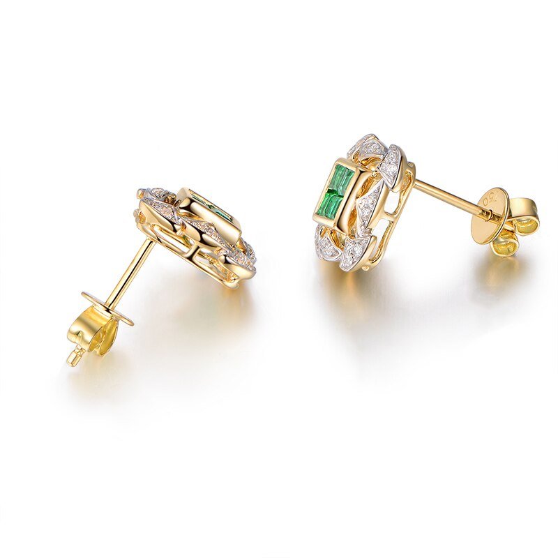 18Kt Yellow Gold Diamond 0.70 ct Emerald Stud Earrings