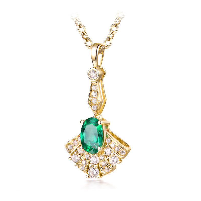14 Kt Yellow Gold Diamond & 0.55 ct Emerald Pendant