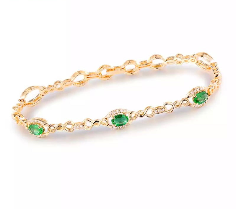 18kt Yellow Gold 1.150 ct Emerald Bracelet with Natural Diamonds 0.34 ct