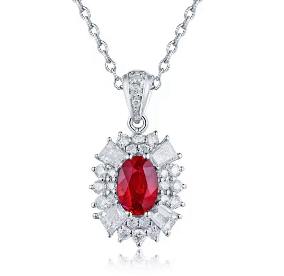 0.375 ct natural ruby and 0.52 ct diamond pendant in 14K white gold