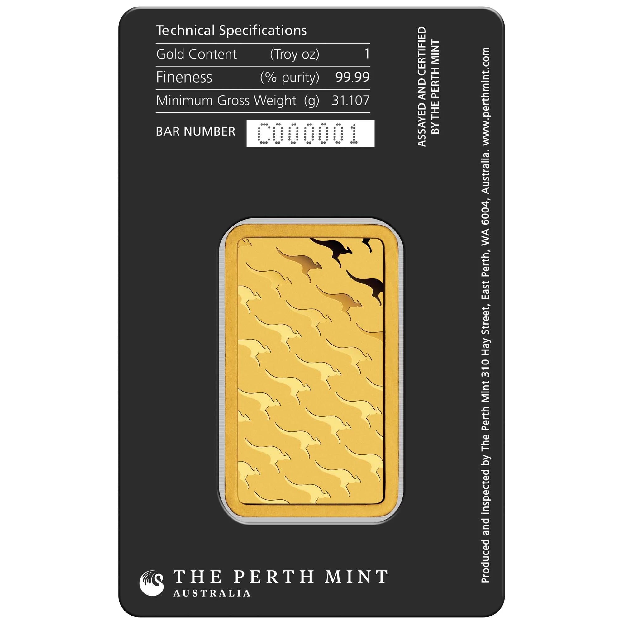 Investment Gold Bar 1 oz Perth Mint, Back side