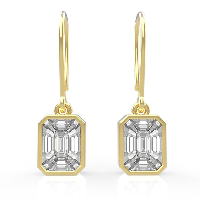 1.35 ct Illusion Diamond Drop Earrings – 18K Yellow Gold, Bezel & French Wire