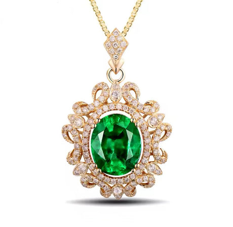 14 Kt Yellow Gold Diamond 2.39 ct Emerald Pendant