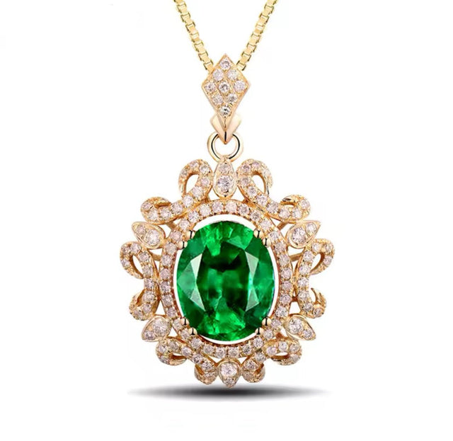 14 Kt Yellow Gold Diamond 2.39 ct Emerald Pendant
