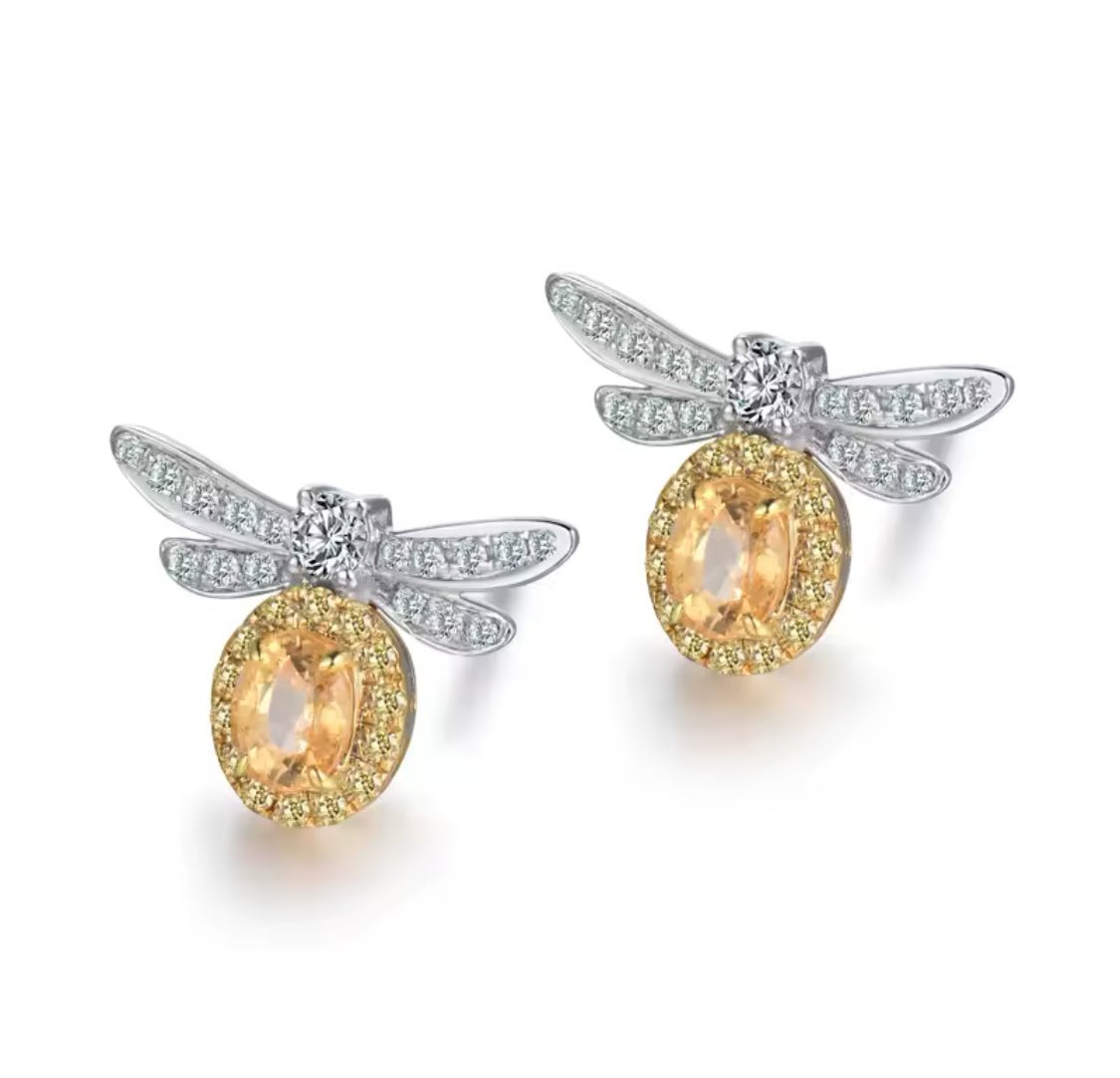 14K White Gold 0.52 ct Yellow Sapphire Earrings with Diamond