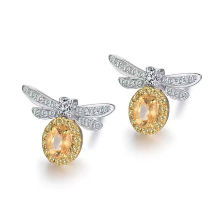 14K White Gold 0.52 ct Yellow Sapphire Earrings with Diamond
