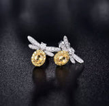 14K White Gold 0.52 ct Yellow Sapphire Earrings with Diamond