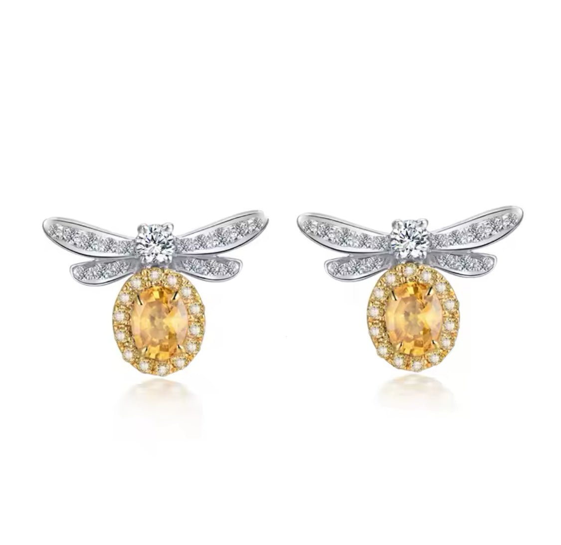 14K White Gold 0.52 ct Yellow Sapphire Earrings with Diamond