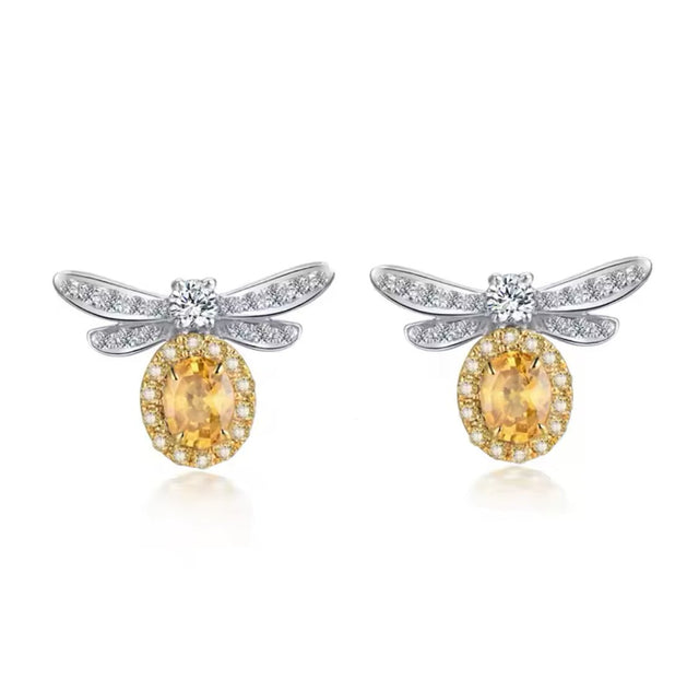 14K White Gold 0.52 ct Yellow Sapphire Earrings with Diamond