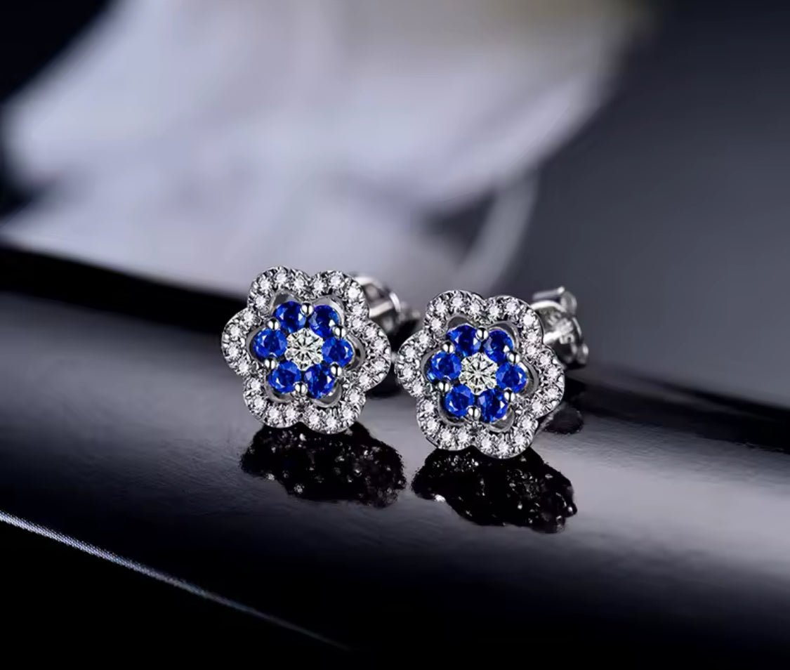 14K White Gold 0.60 ct Sapphire Earrings with Diamond