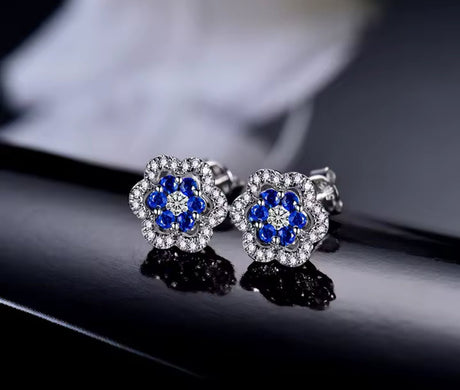 14K White Gold 0.60 ct Sapphire Earrings with Diamond