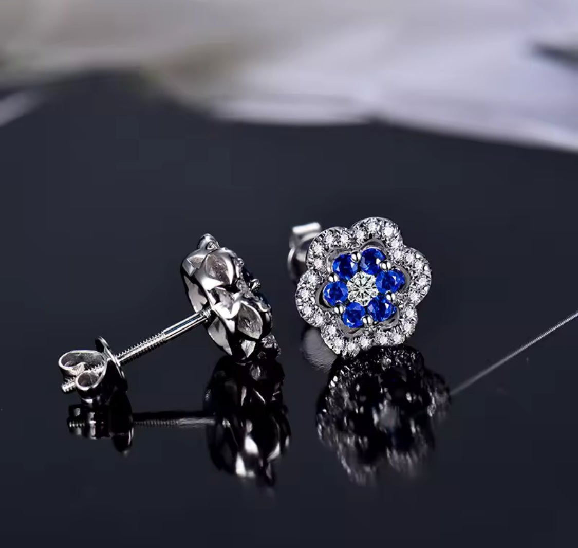 14K White Gold 0.60 ct Sapphire Earrings with Diamond