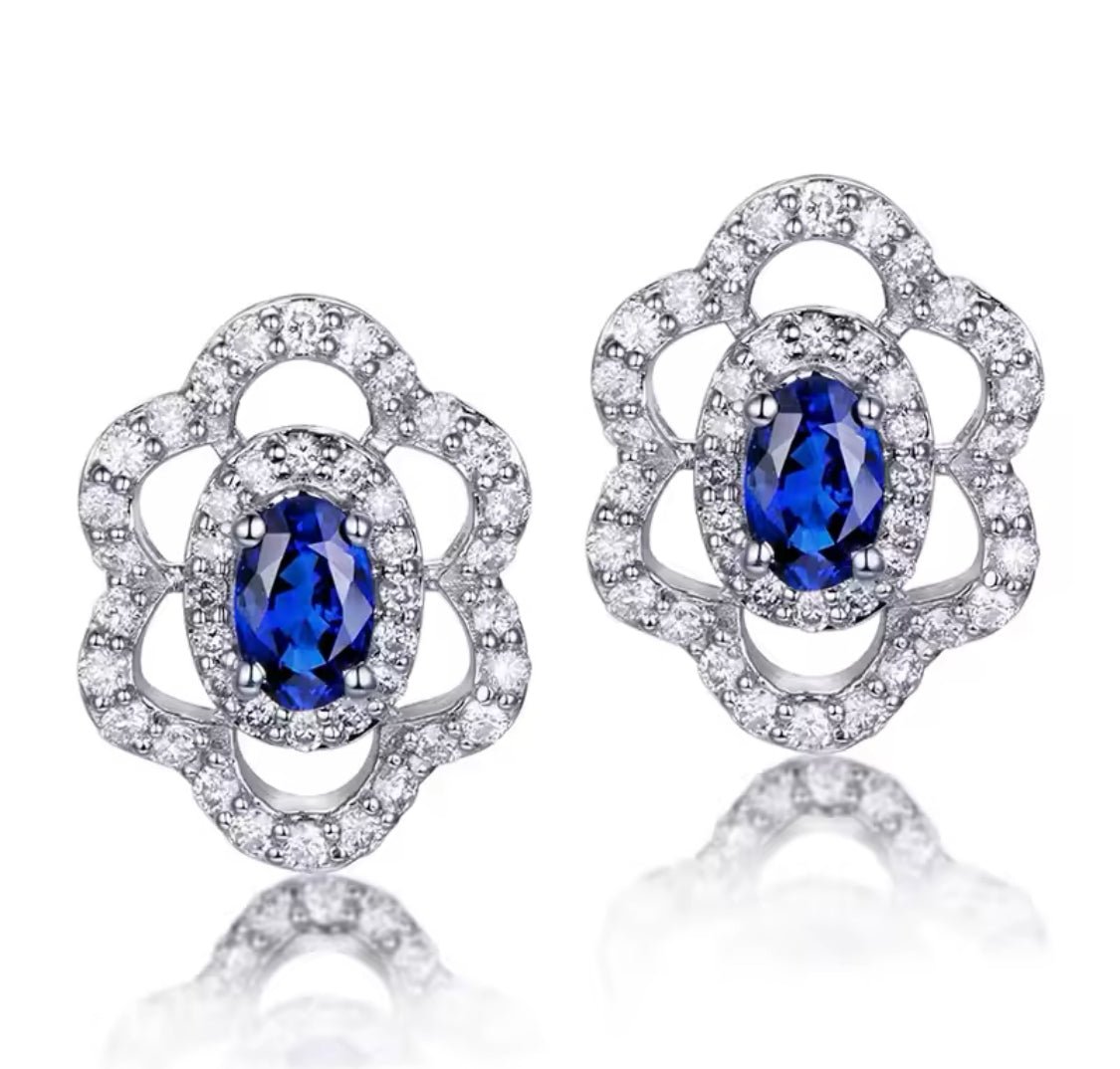 14K White Gold 0.62 ct Sapphire Earrings with Diamond