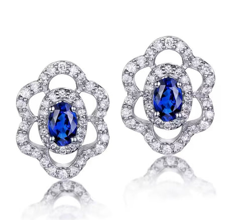 14K White Gold 0.62 ct Sapphire Earrings with Diamond