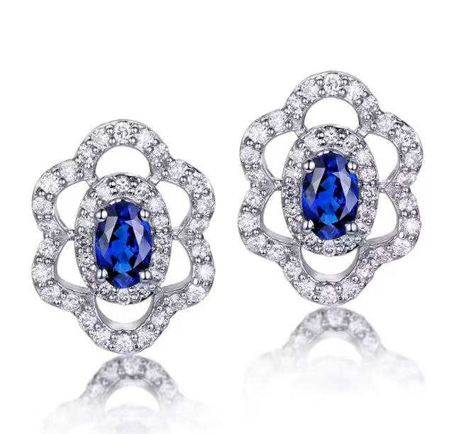 14K White Gold 0.62 ct Sapphire Earrings with Diamond