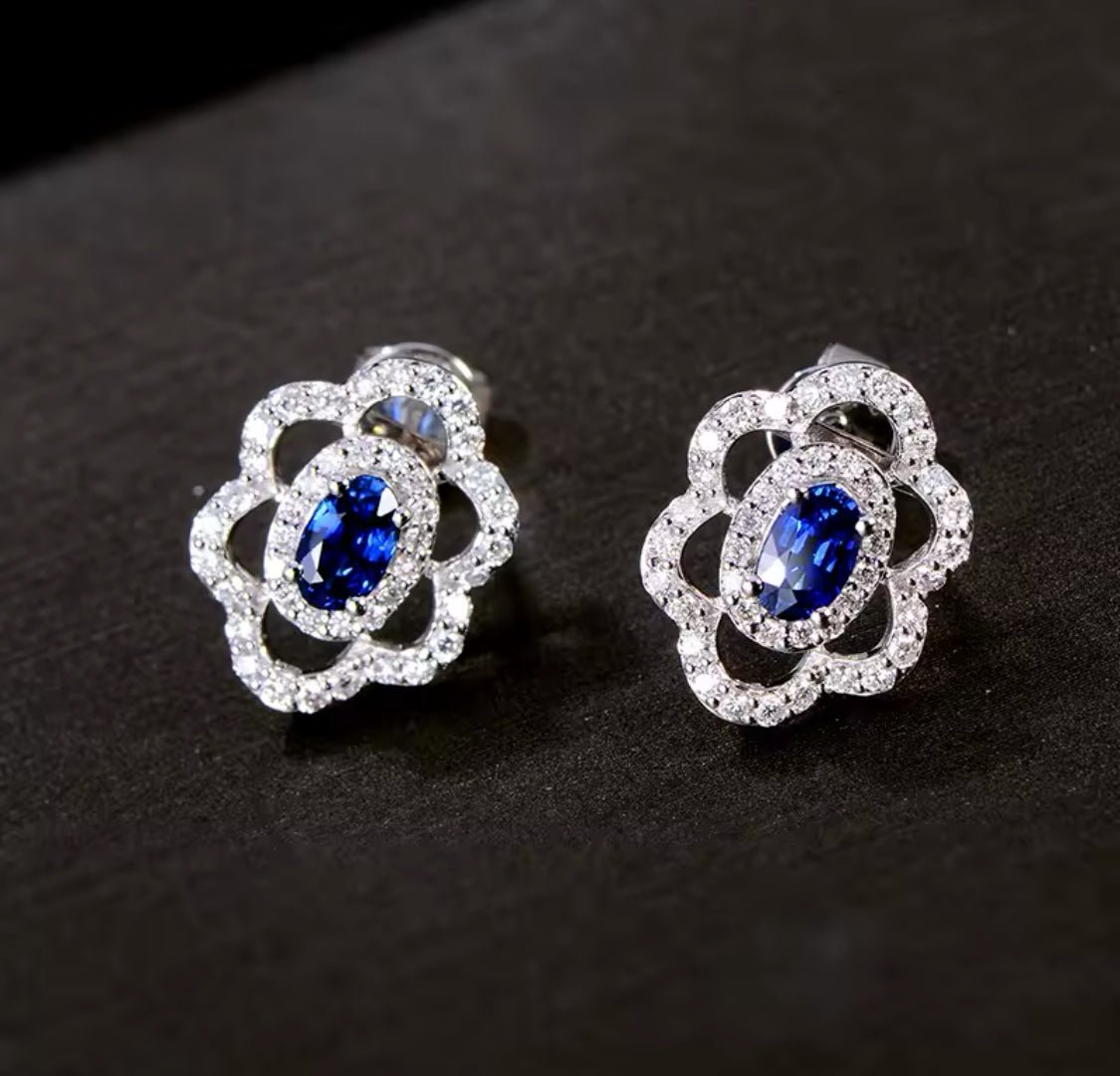 14K White Gold 0.62 ct Sapphire Earrings with Diamond