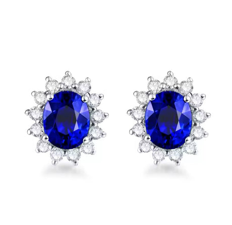 14K White Gold 1.70 ct Sapphire Earrings with Diamond