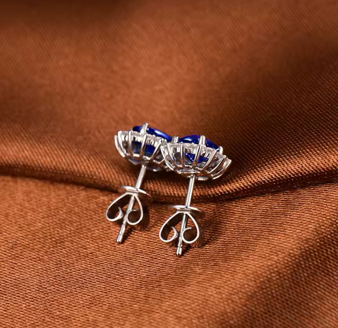 14K White Gold 1.70 ct Sapphire Earrings with Diamond