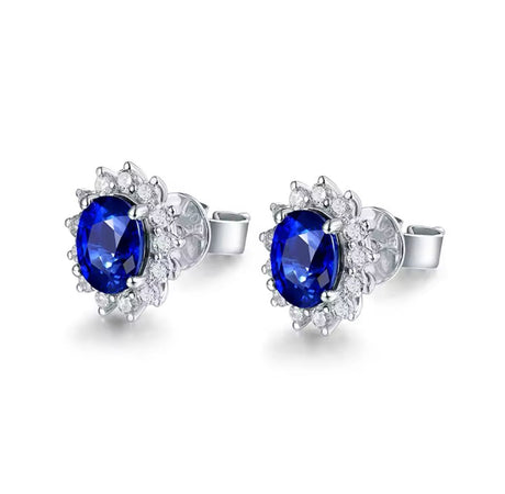 14K White Gold 1.70 ct Sapphire Earrings with Diamond