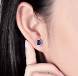 14K White Gold 1.70 ct Sapphire Earrings with Diamond