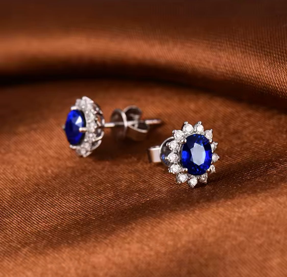 14K White Gold 1.70 ct Sapphire Earrings with Diamond