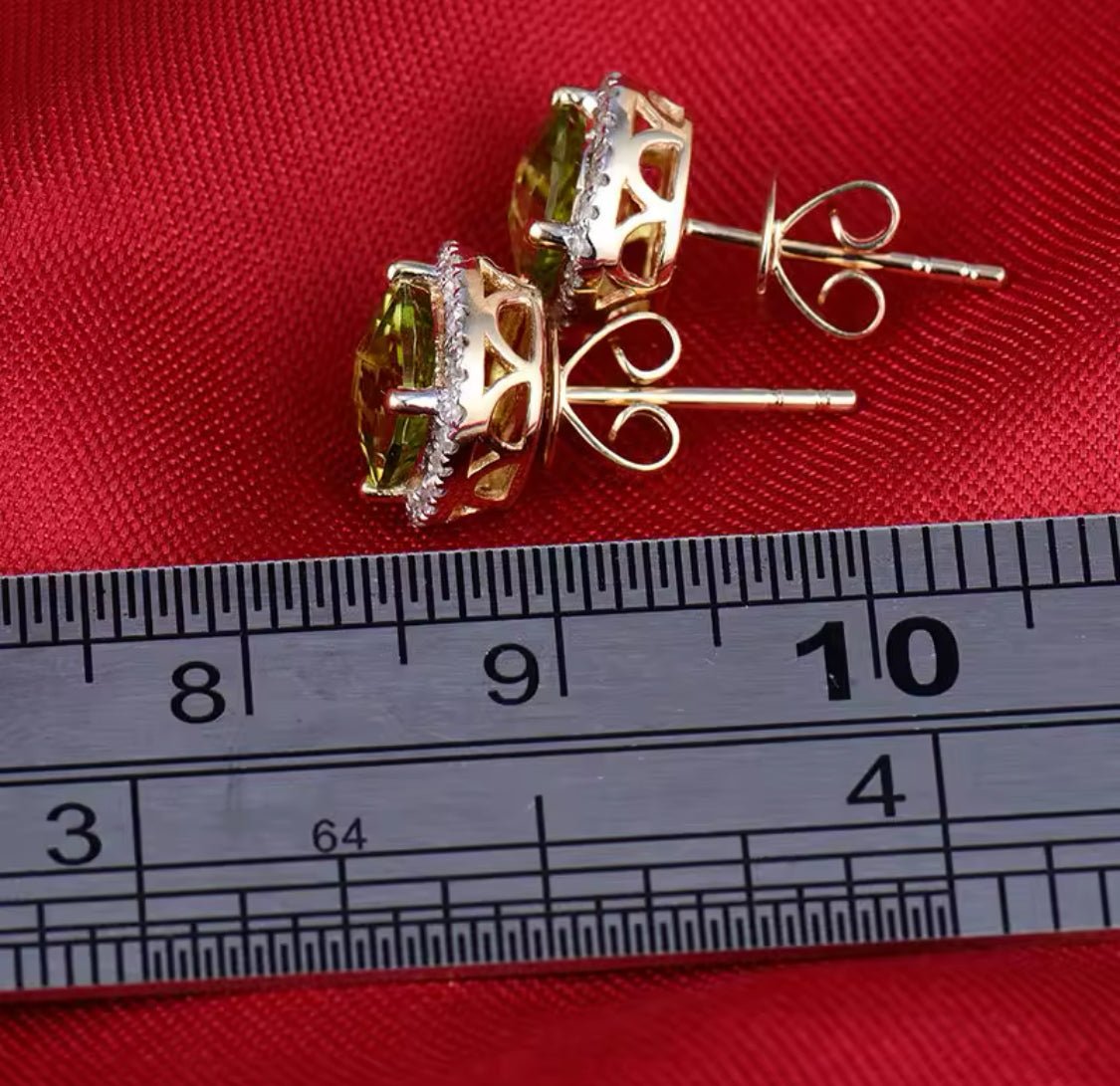 14K Yellow Gold 2.36 ct Peridot Earrings with Diamonds