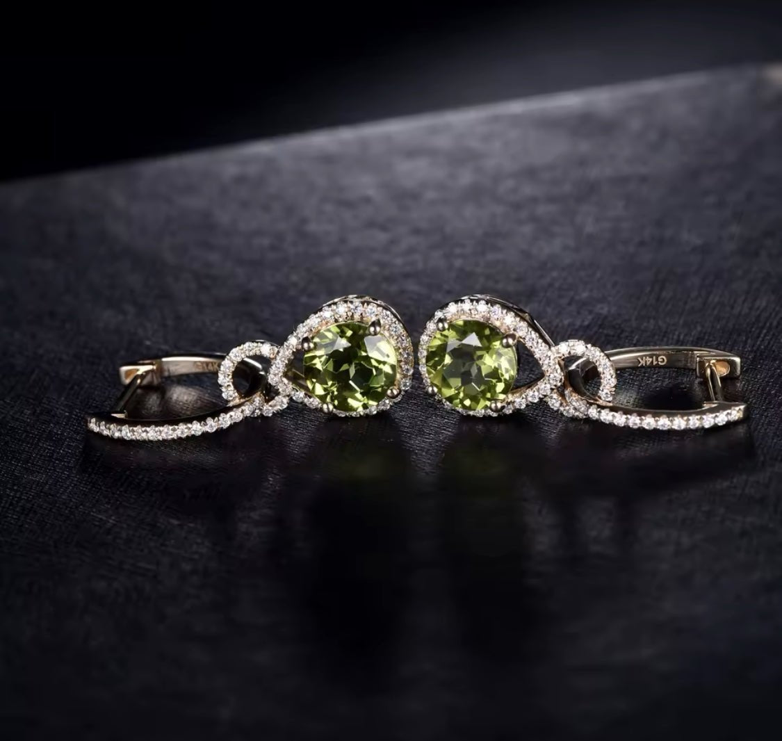 14K Yellow Gold 3.10 ct Peridot Earrings with Diamonds