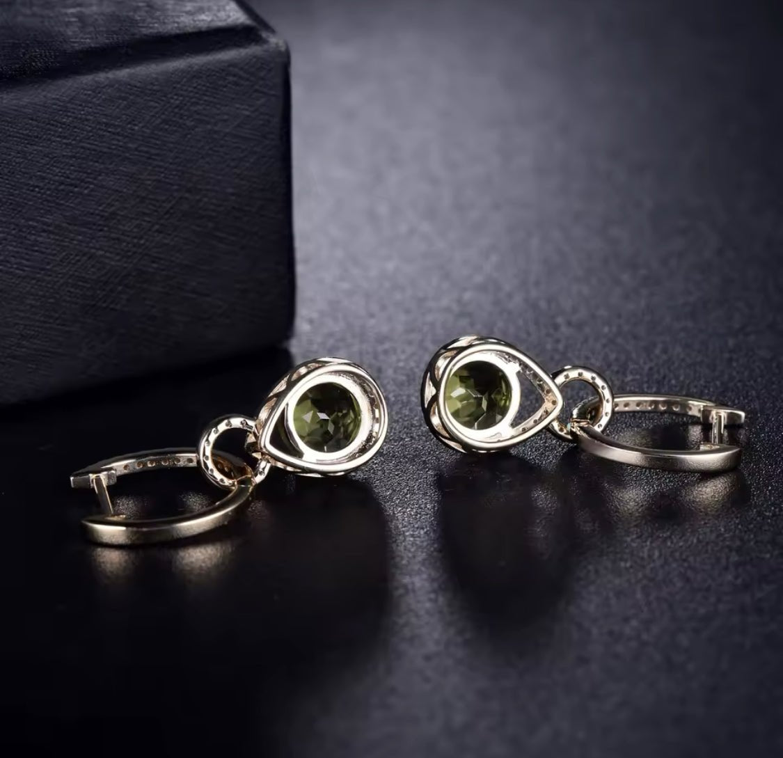 14K Yellow Gold 3.10 ct Peridot Earrings with Diamonds