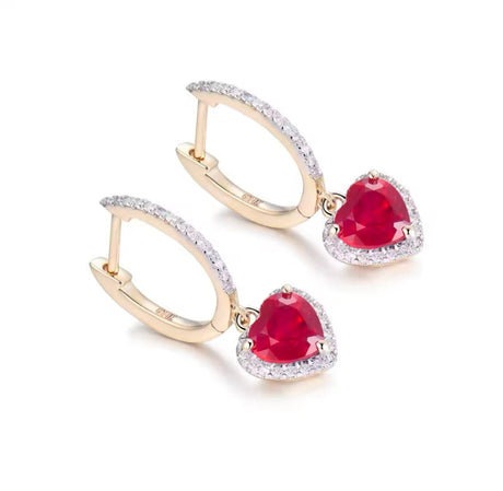 14K Yellow Gold 3.88 ct Pink Ruby Earrings with Natural Diamonds