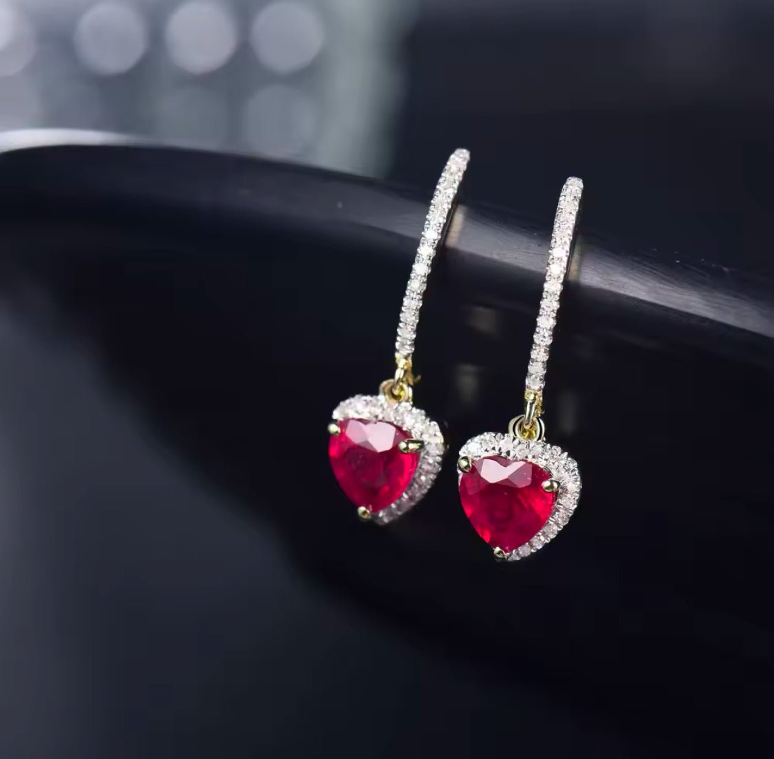 14K Yellow Gold 3.88 ct Pink Ruby Earrings with Natural Diamonds