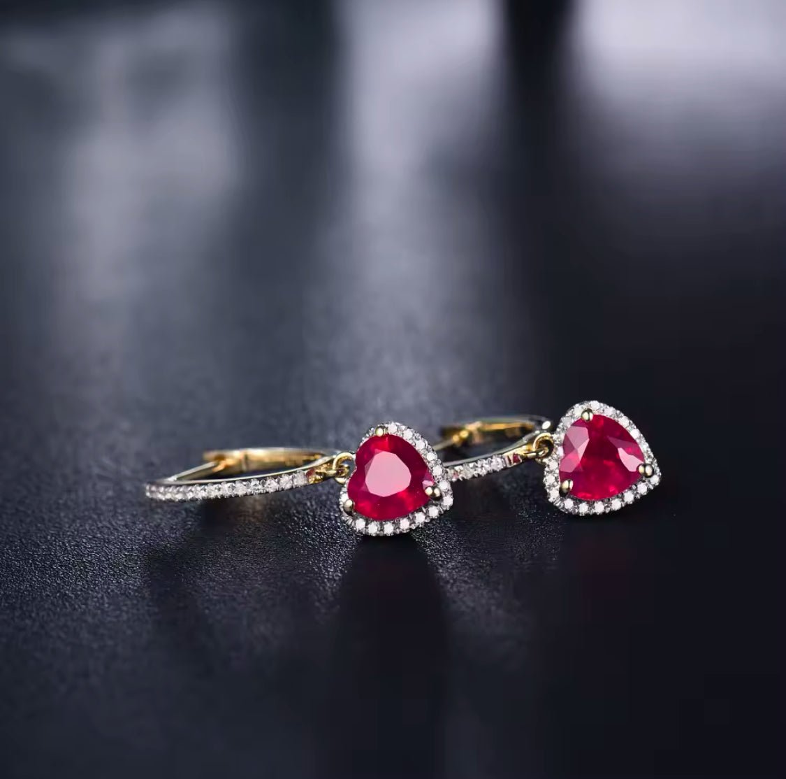 14K Yellow Gold 3.88 ct Pink Ruby Earrings with Natural Diamonds