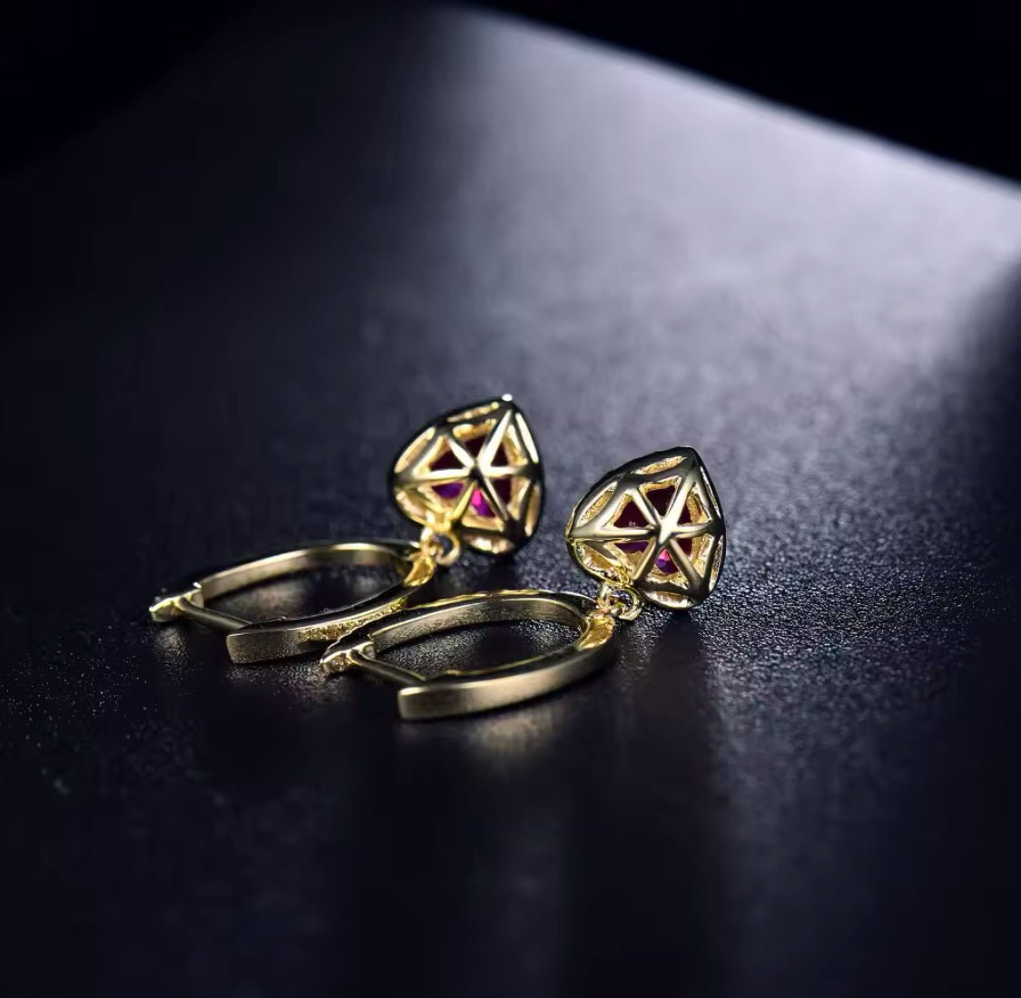 14K Yellow Gold 3.88 ct Pink Ruby Earrings with Natural Diamonds