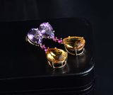 14Kt Gold 28.78 ct Citrine & Amethyst Earrings
