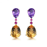 14Kt Gold 28.78 ct Citrine & Amethyst Earrings