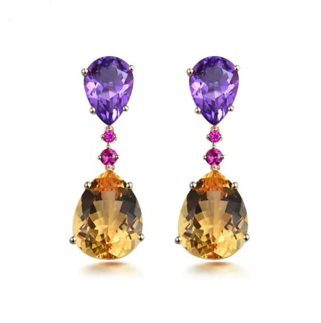 14Kt Gold 28.78 ct Citrine & Amethyst Earrings