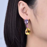 14Kt Gold 28.78 ct Citrine & Amethyst Earrings