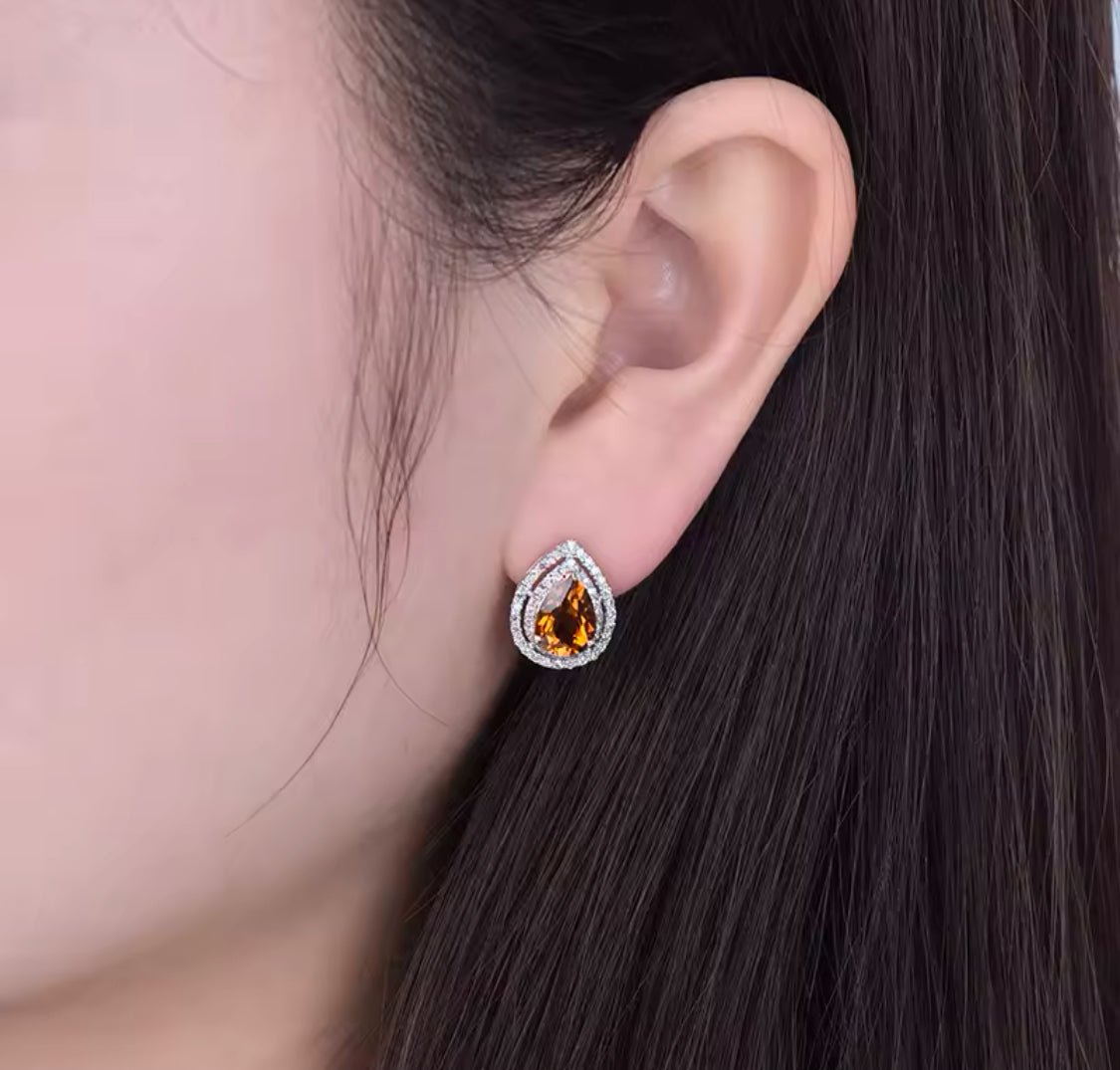 14Kt Gold Diamond 1.95 ct Citrine Earrings