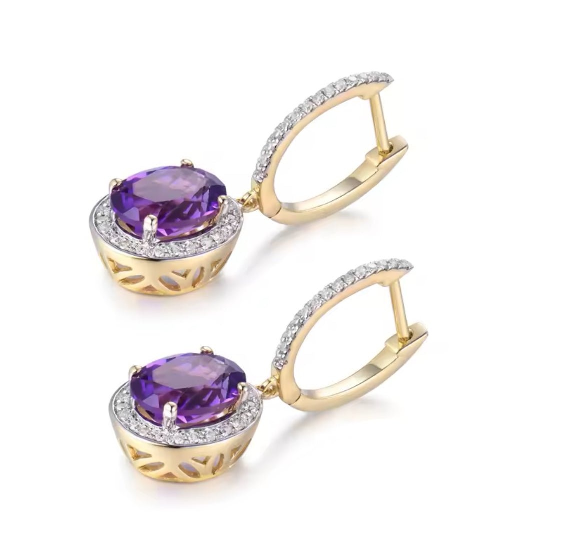 14Kt Gold Diamond 3.35 ct Amethyst Earrings