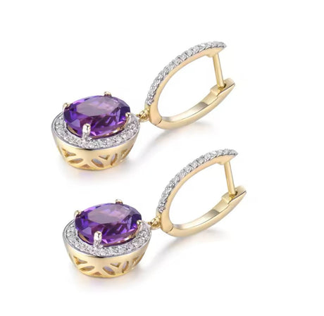 14Kt Gold Diamond 3.35 ct Amethyst Earrings