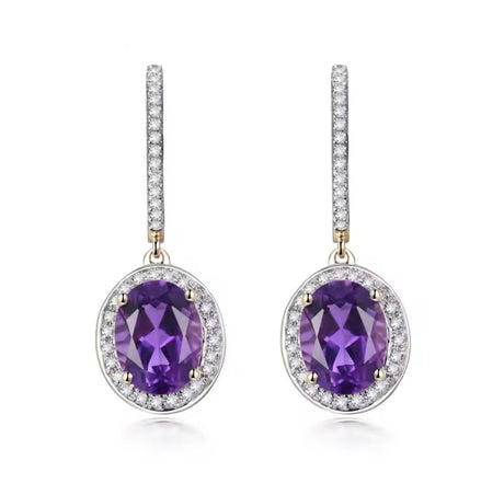 14Kt Gold Diamond 3.35 ct Amethyst Earrings