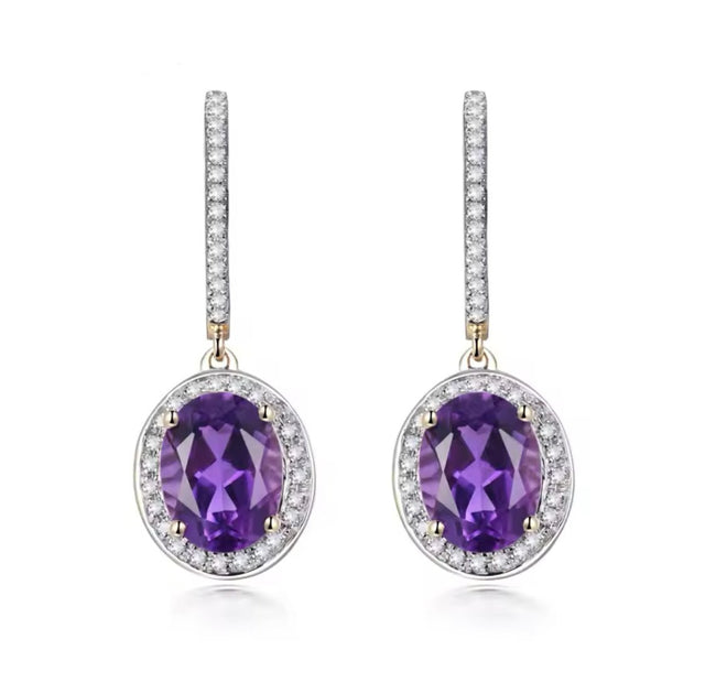 14Kt Gold Diamond 3.35 ct Amethyst Earrings