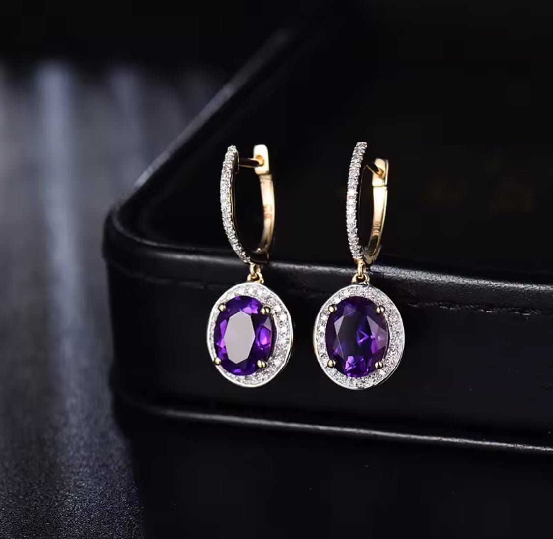 14Kt Gold Diamond 3.35 ct Amethyst Earrings