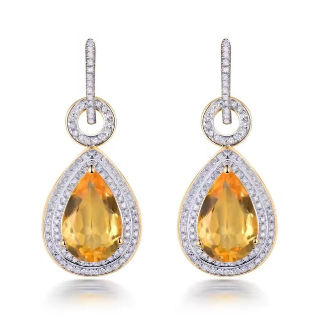 14Kt Gold Diamond 8.15 ct Citrine Earrings