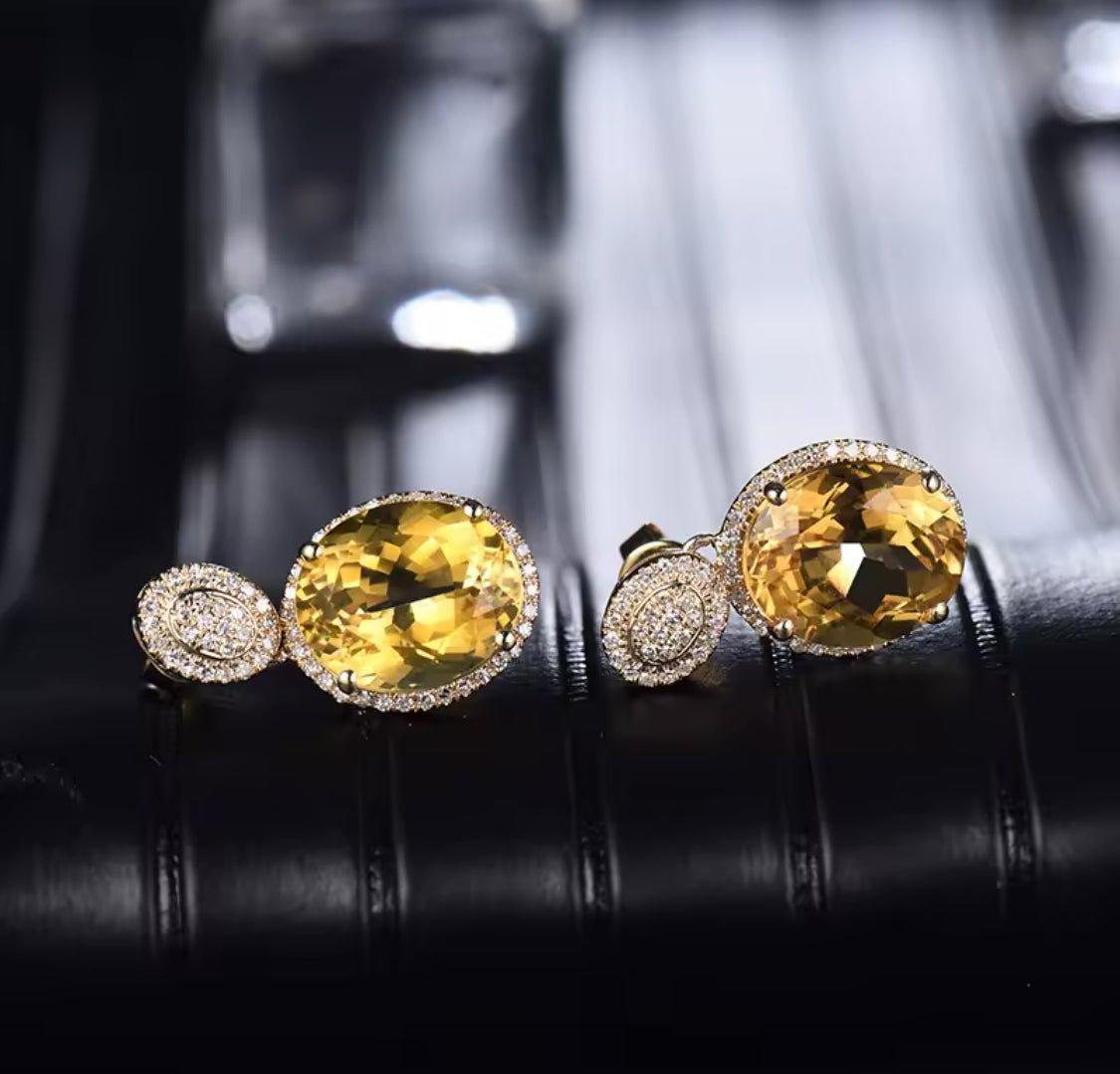 14Kt Gold Diamond 8.99 ct Citrine Earrings