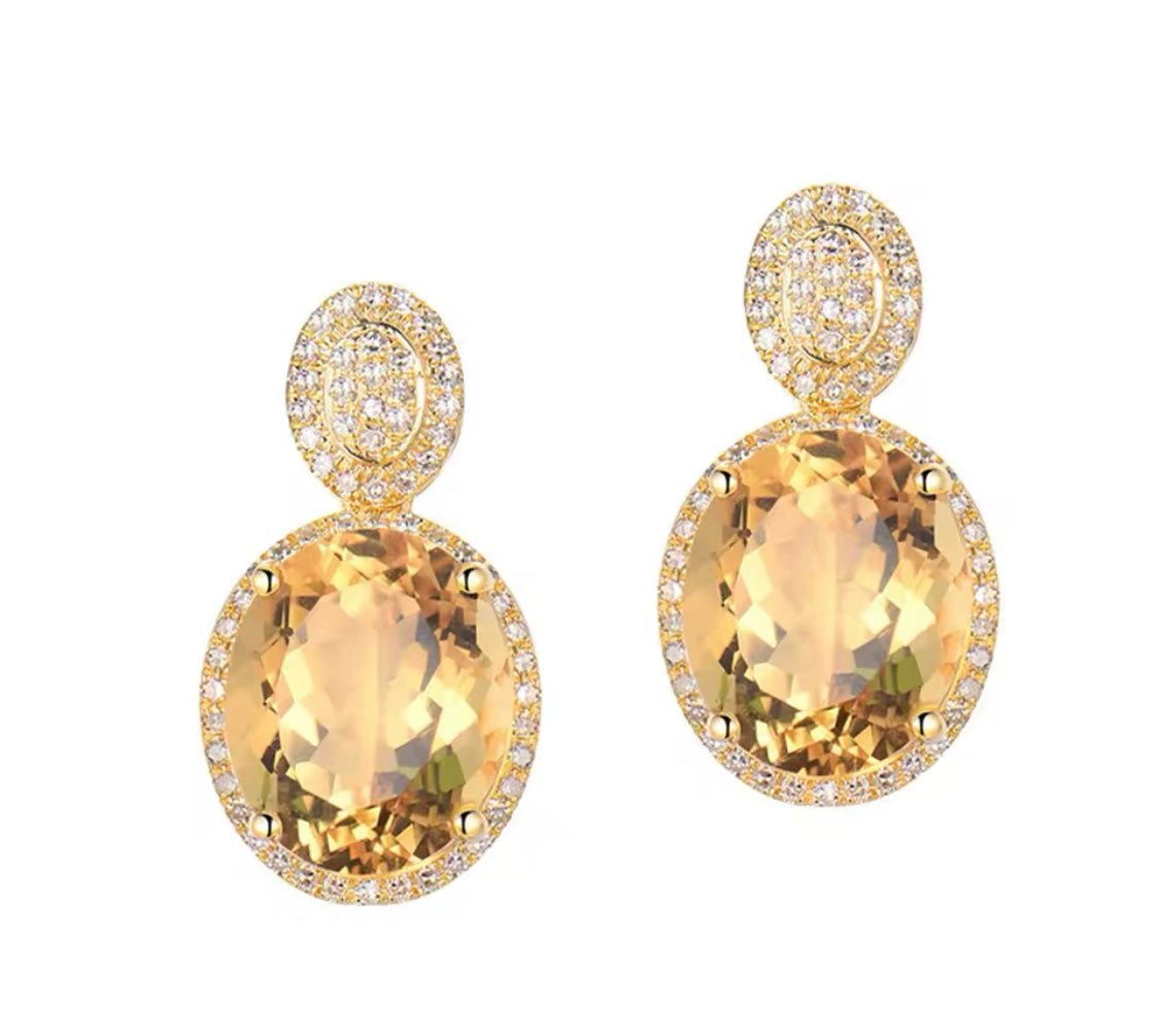 14Kt Gold Diamond 8.99 ct Citrine Earrings