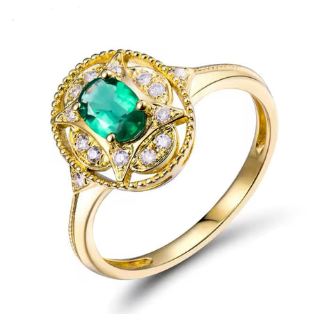 14Kt Gold Natural Diamond & 0.52 ct Emerald Ring