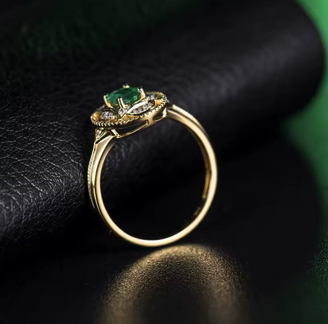 14Kt Gold Natural Diamond & 0.52 ct Emerald Ring